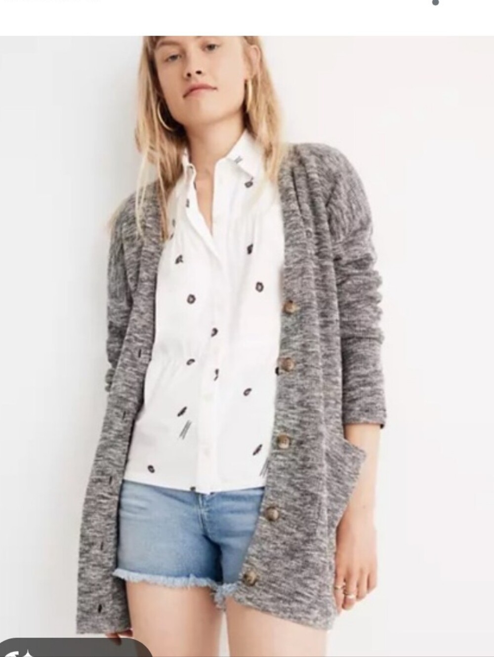 Madewell Cotton Marled Heather Gray Button-Front Long Cardigan